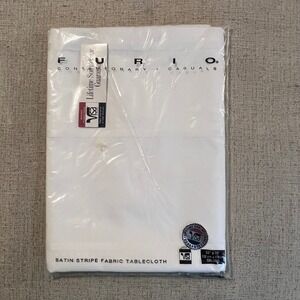 Furio White Satin‎ Stripe Fabric Tablecloth 52x70 Oblong Visa Polyester USA Made